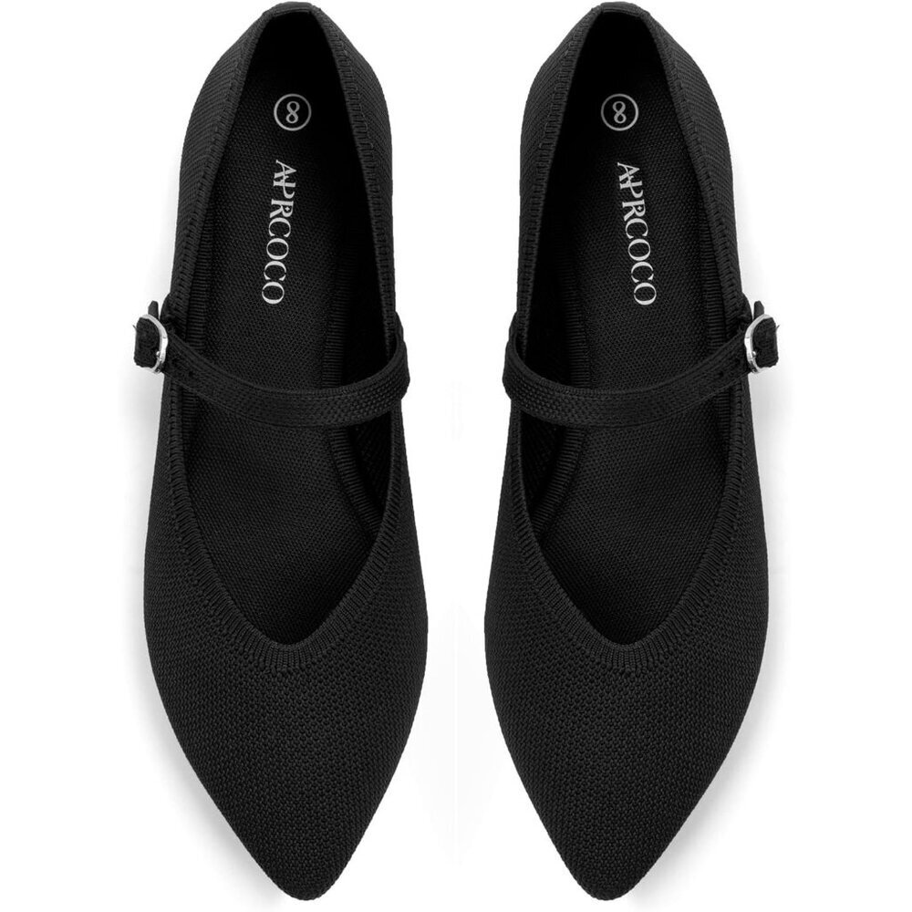 Women's Knit Pointed Toe Ballet Flat with Ankle Strap Casual Comfort Shoes
